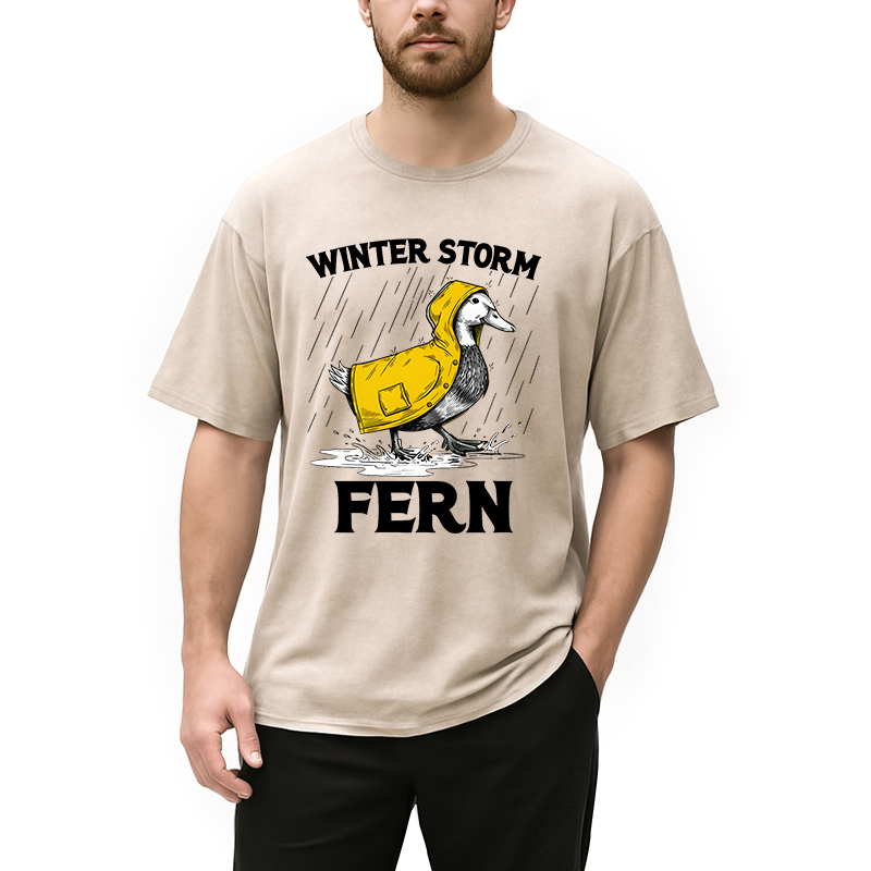 Modecanvas Winter Storm Fern 2026 DTG Printing Washed T-Shirt