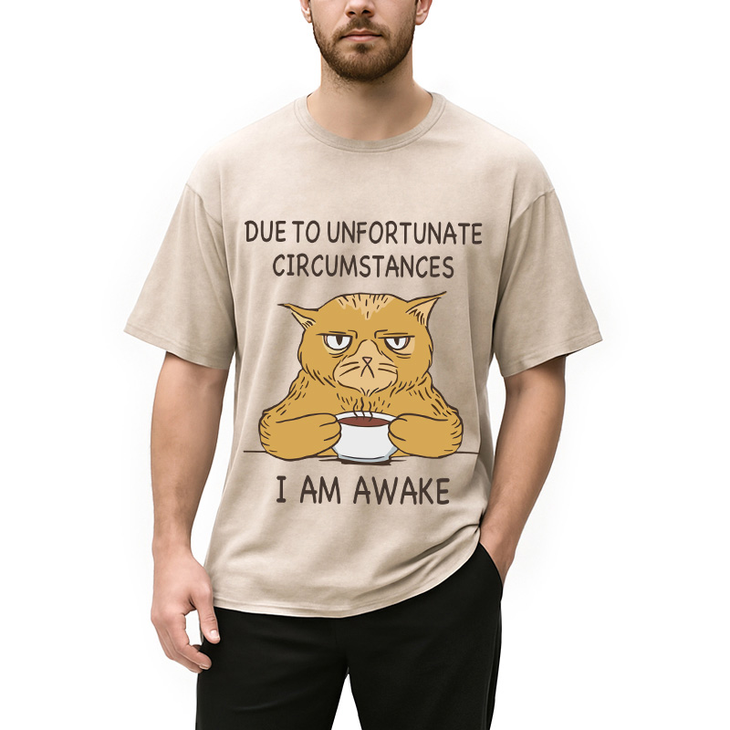 Modecanvas I Am Awake Cat Meme DTG Printing Washed T-Shirt