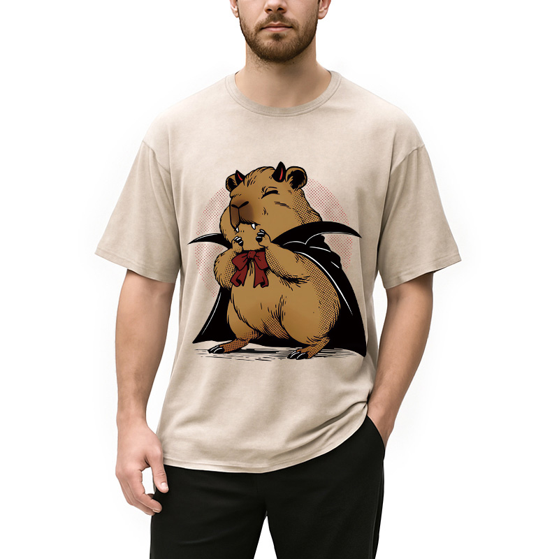 Modecanvas Vampire Capybara DTG Printing Washed T-Shirt