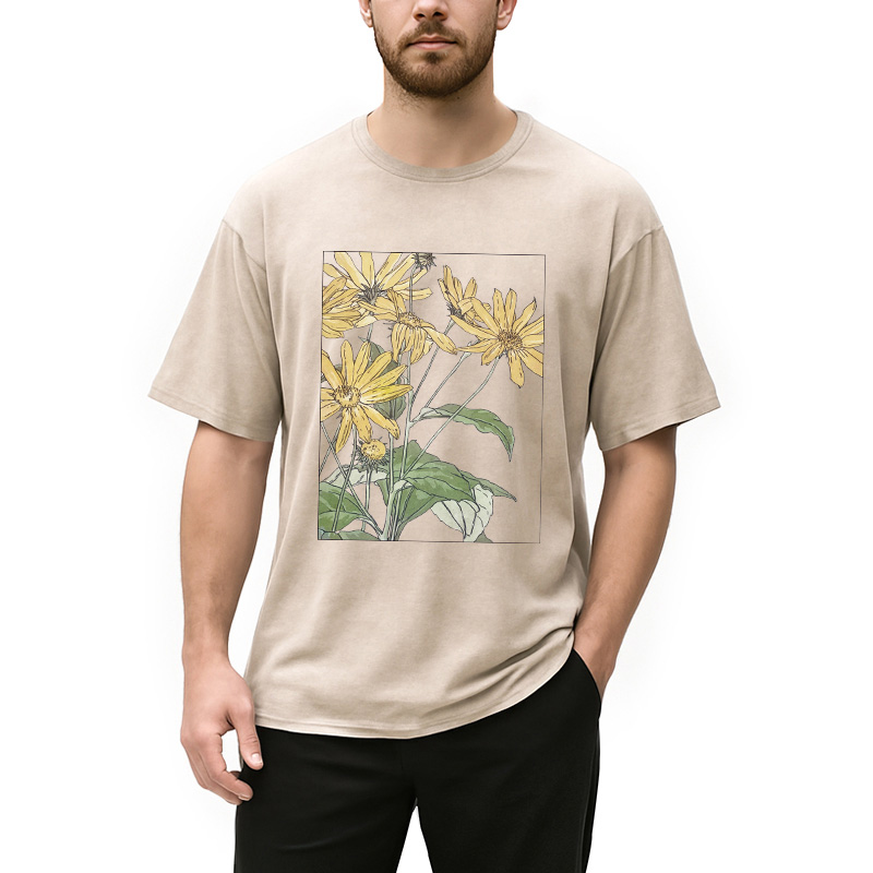 Modecanvas Sunflowers Floral Art DTG Printing Washed T-Shirt