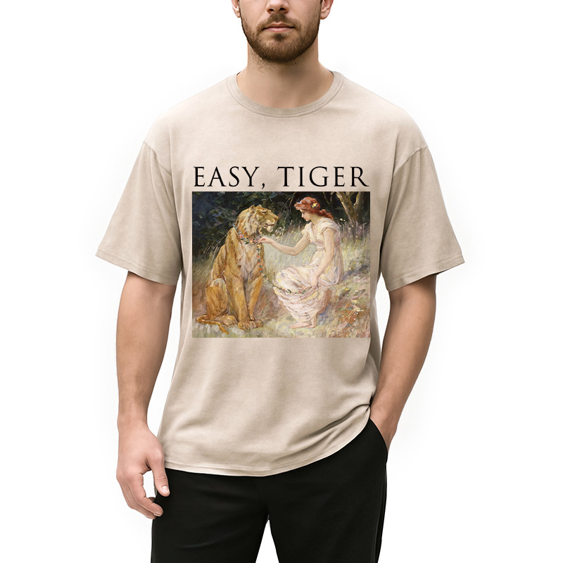 Modecanvas Easy Tiger Funny DTG Printing Washed T-Shirt