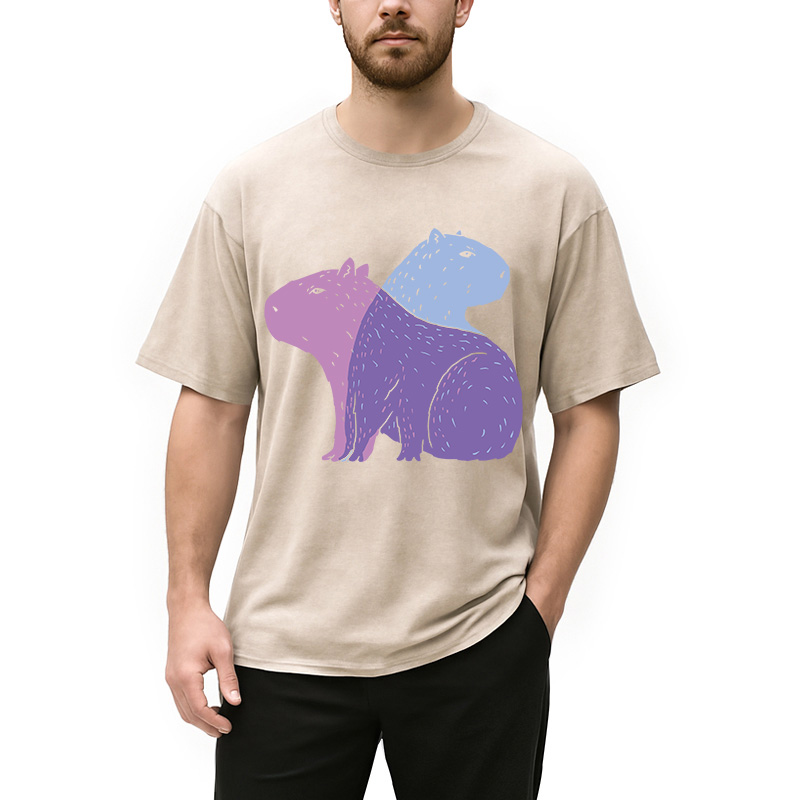 Modecanvas Double Capybaras DTG Printing Washed T-Shirt