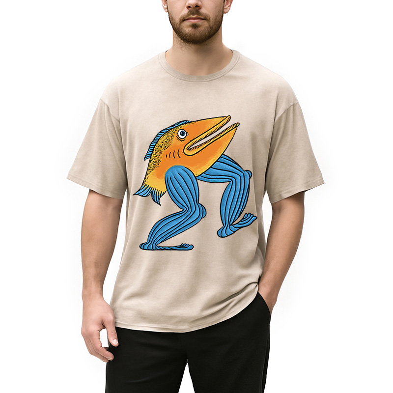 Modecanvas Leg Fish DTG Printing Washed T-Shirt