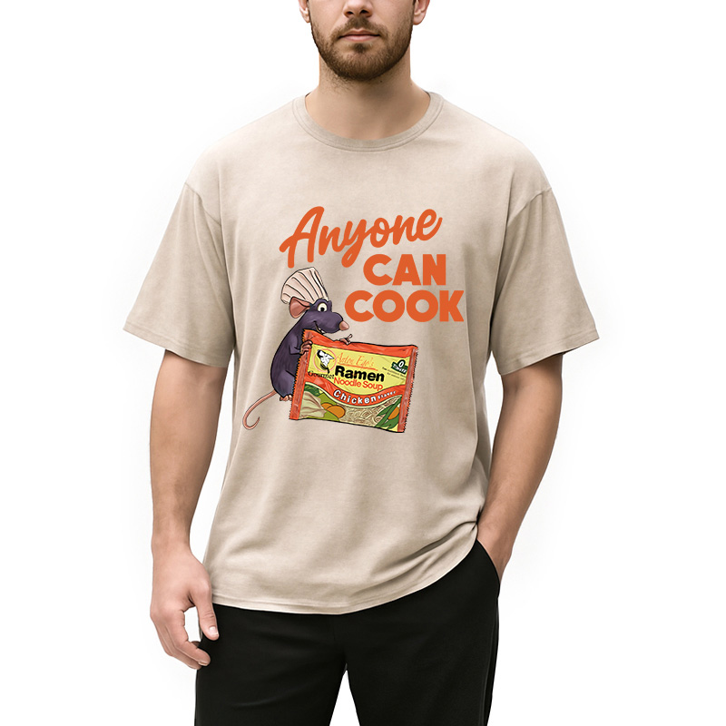 Modecanvas Anyone Can Cook Rat Meme DTG Printing Washed T-Shirt