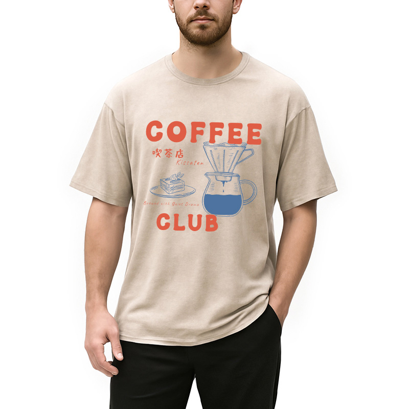 Modecanvas Kissaten Coffee Club DTG Printing Washed T-Shirt