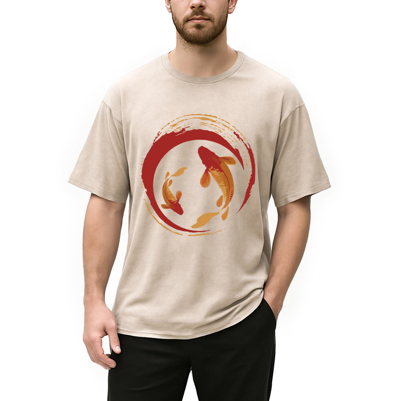 Modecanvas Koi Fish Enso Circle DTG Printing Washed T-Shirt
