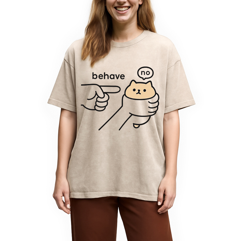 Modecanvas No Behave Stubborn Kitten Meme DTG Printing Washed T-Shirt