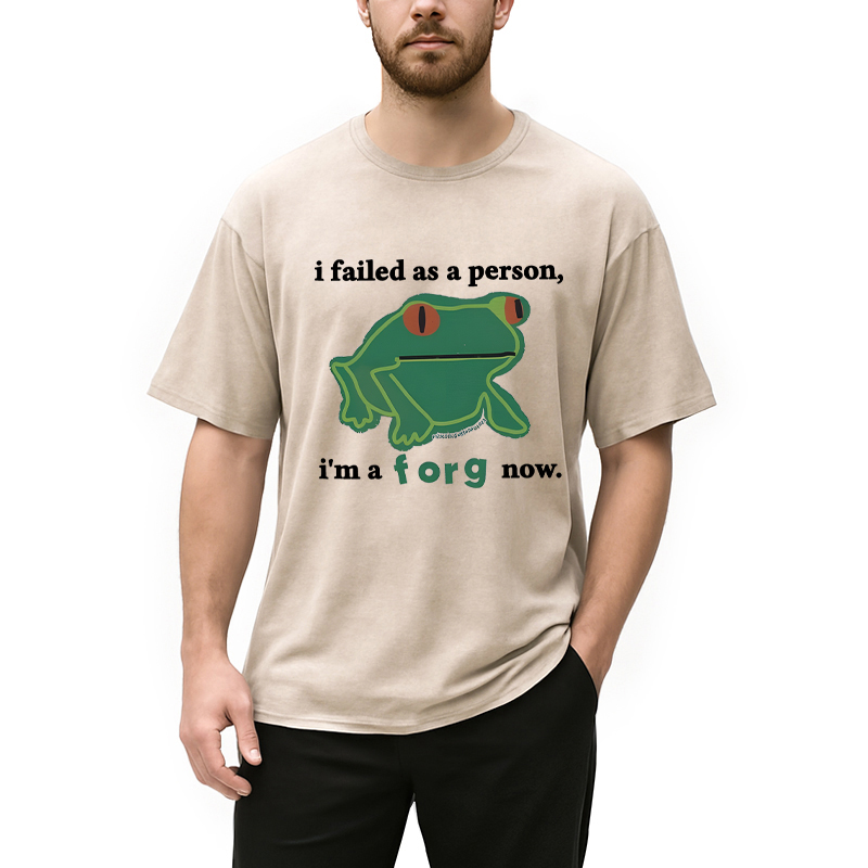 Modecanvas I Failed As A Person Funny Frog Meme DTG Printing Washed T-Shirt-modecanvas