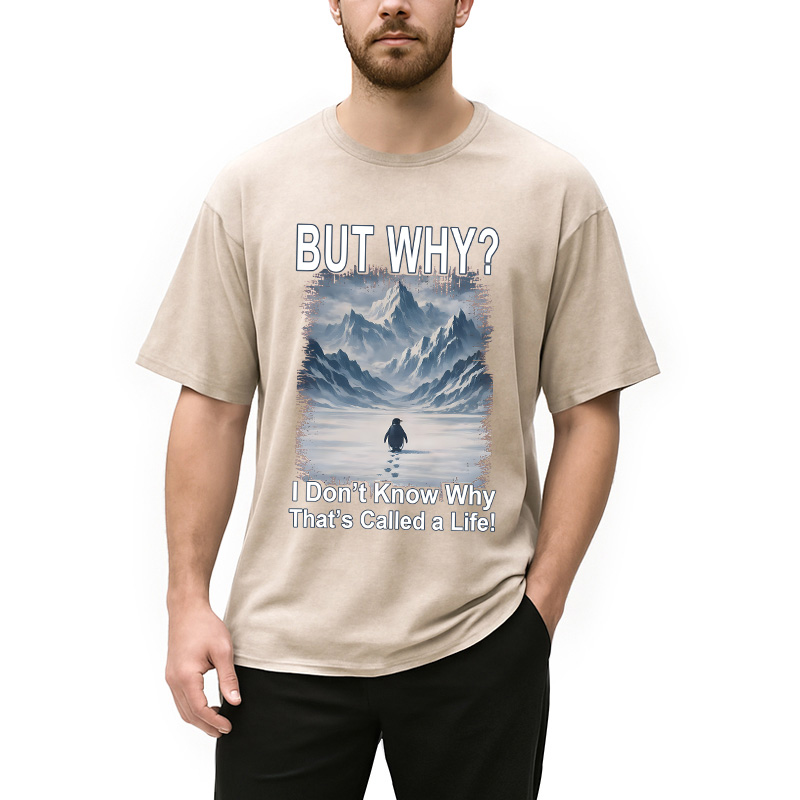 Modecanvas But Why Mountain Nihilist Penguin DTG Printing Washed T-Shirt-modecanvas