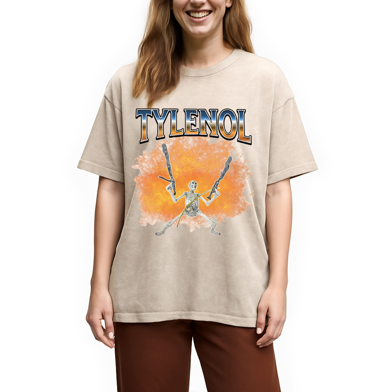 Modecanvas Funny Unhinged Skeleton DTG Printing Washed T-Shirt-modecanvas