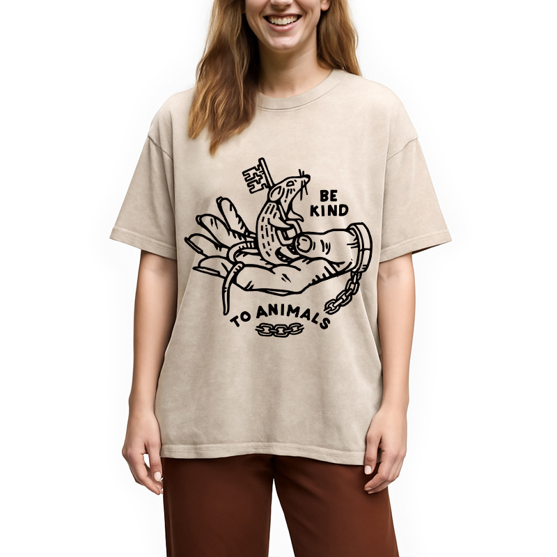 Modecanvas Be Kind To Animals DTG Printing Washed T-Shirt-modecanvas