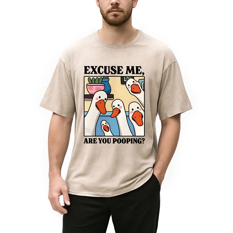 Modecanvas Are You Pooping Goose Meme DTG Printing Washed T-Shirt-modecanvas