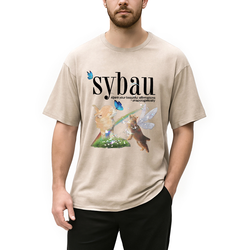 Modecanvas Cat Fairy SYBAU DTG Printing Washed T-Shirt-modecanvas