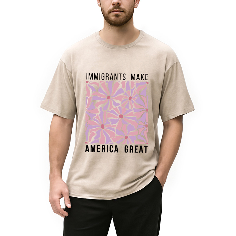 Modecanvas Floral Immigrants Make America Great DTG Printing Washed T-Shirt-modecanvas