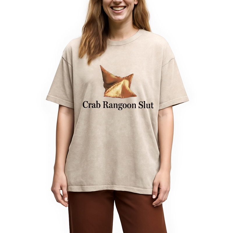 Modecanvas Crab Rangoon Slut DTG Printing Washed T-Shirt-modecanvas