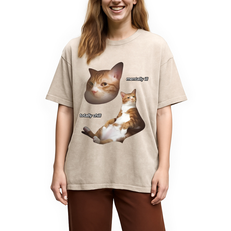 Modecanvas Illin And Chillin Cat DTG Printing Washed T-Shirt-modecanvas