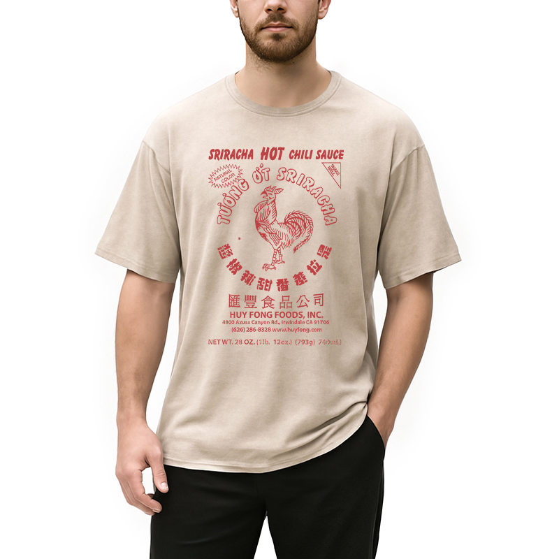 Modecanvas Sriracha Hot Chili Sauce DTG Printing Washed T-Shirt-modecanvas