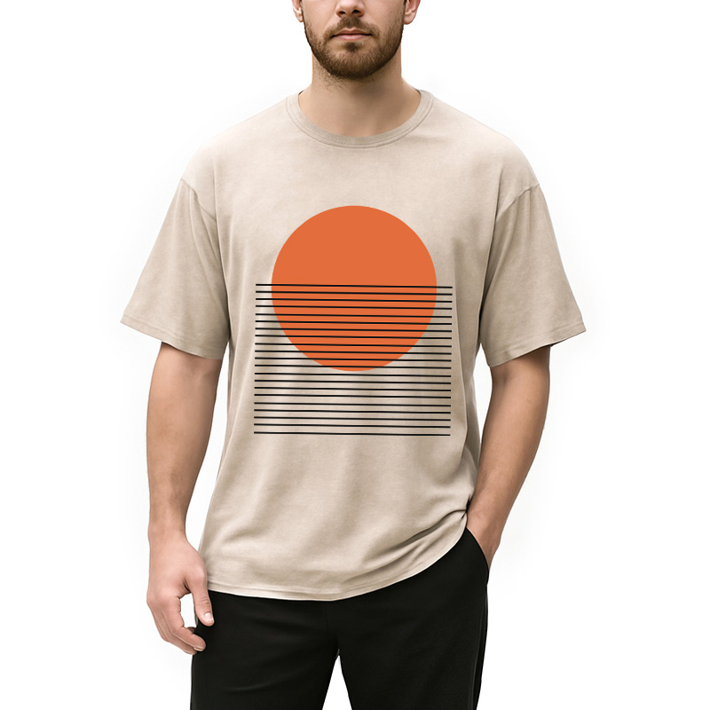 Modecanvas Retro Sunset DTG Printing Washed T-Shirt-modecanvas
