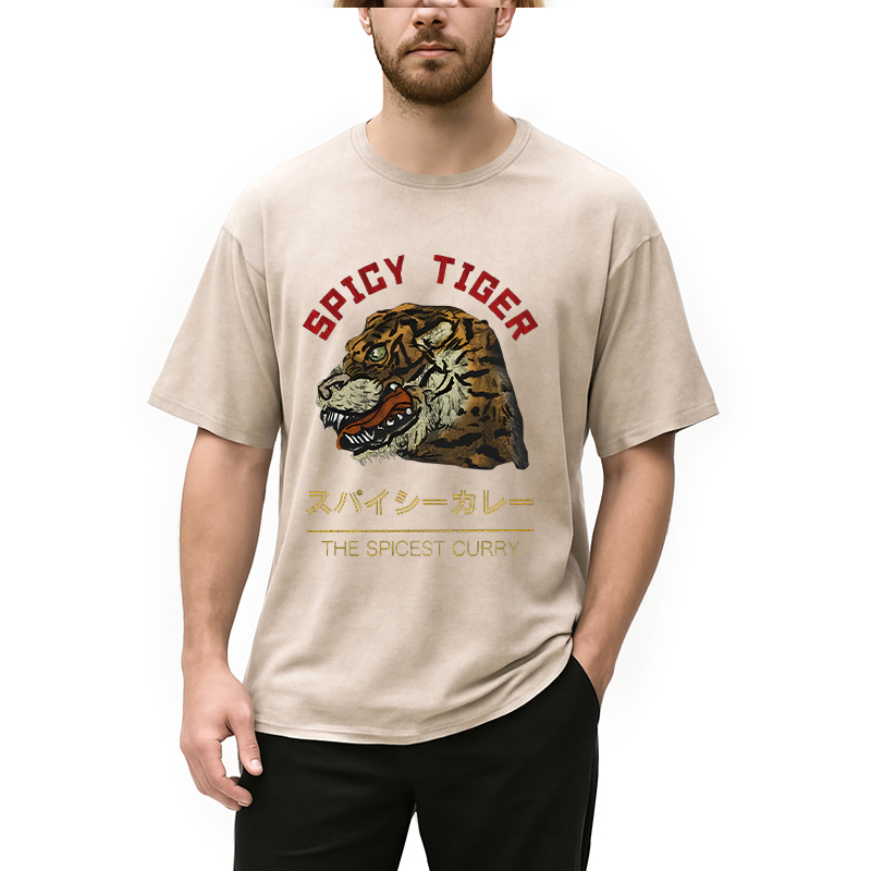 Modecanvas Japanese Spicy Tiger DTG Printing Washed T-Shirt-modecanvas