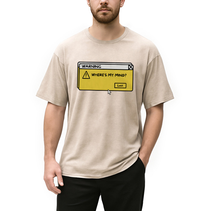 Modecanvas Vintage Warning Computer Tab DTG Printing Washed T-Shirt-modecanvas