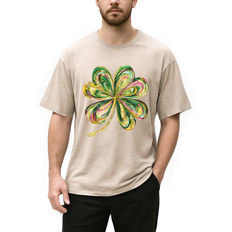 Modecanvas Retro Shamrock DTG Printing Washed T-Shirt-modecanvas