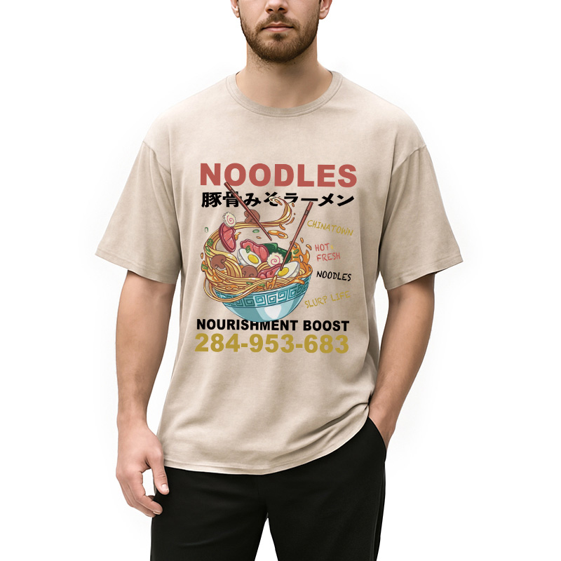 Modecanvas Cute Ramen Noodle DTG Printing Washed T-Shirt-modecanvas