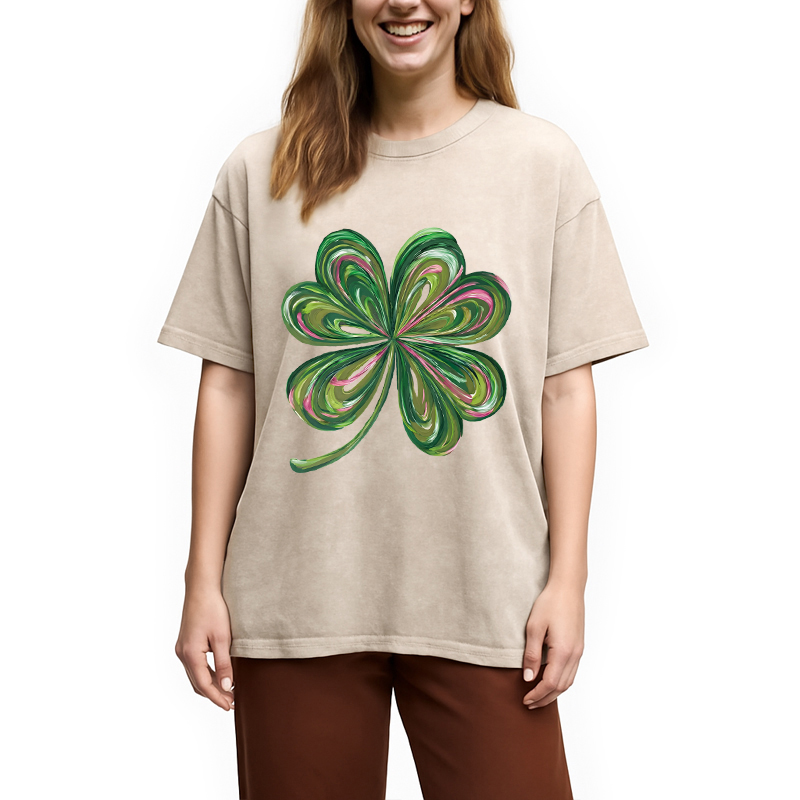 Modecanvas Lucky Shamrock DTG Printing Washed T-Shirt-modecanvas