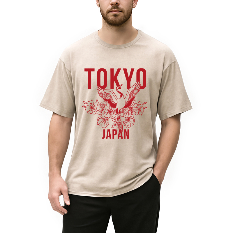 Modecanvas Japanese Bird Tokyo DTG Printing Washed T-Shirt