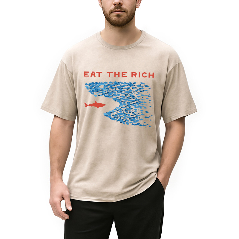 Modecanvas Eat the Rich Fish Meme DTG Printing Washed T-Shirt