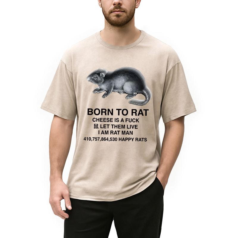 Modecanvas Born To Rat Meme DTG Printing Washed T-Shirt