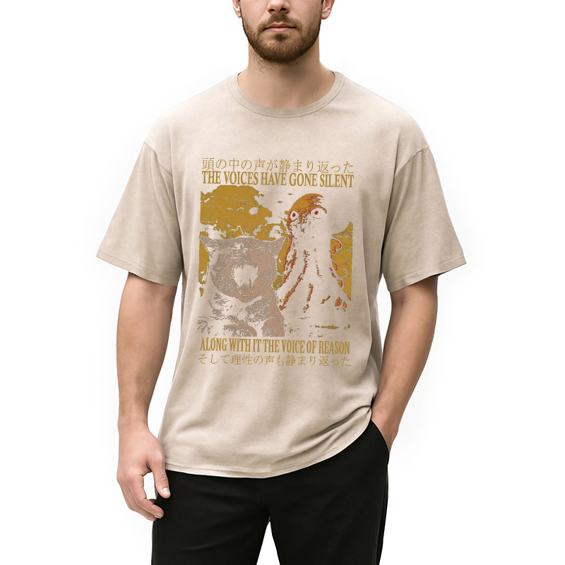 Modecanvas The Voices Have Gone DTG Printing Washed T-Shirt
