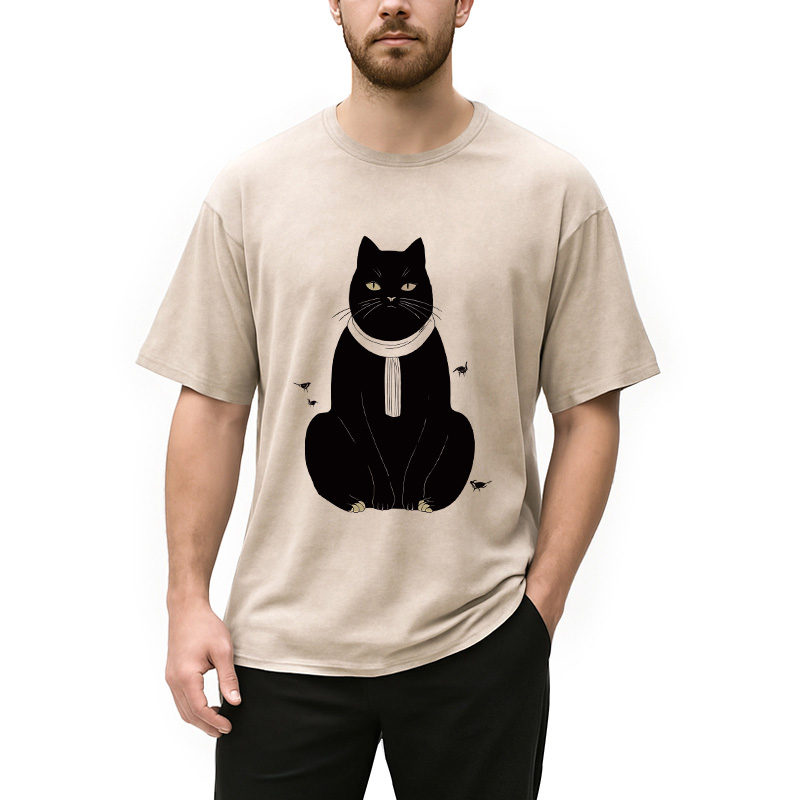 Modecanvas Japanese Cat With Scarf Washed T-Shirt