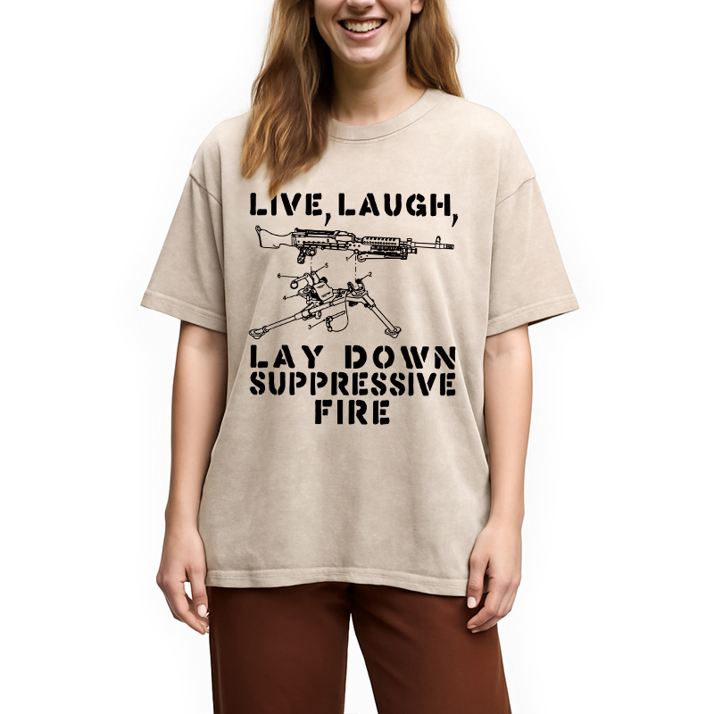 Modecanvas Suppression By Force Funny DTG Printing Washed T-Shirt