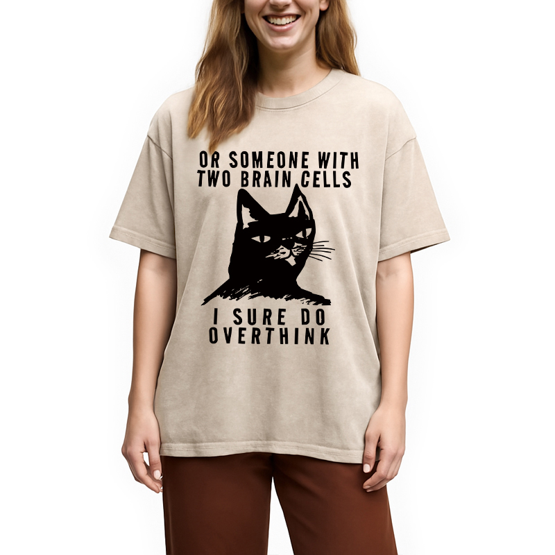 Modecanvas Overthinking Cat Funny DTG Printing Washed T-Shirt
