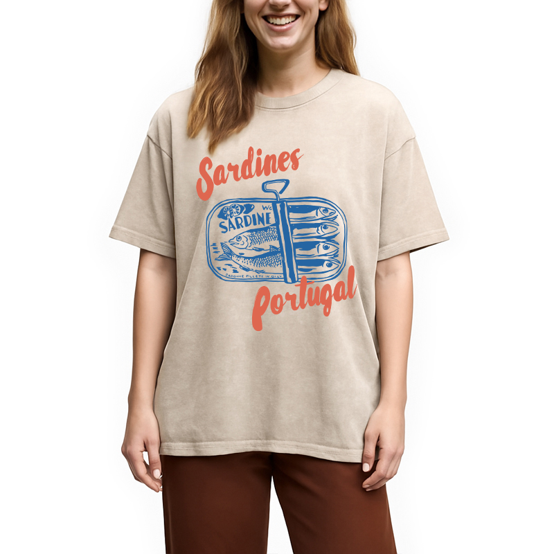 Modecanvas Tinned Fish DTG Printing Washed T-Shirt