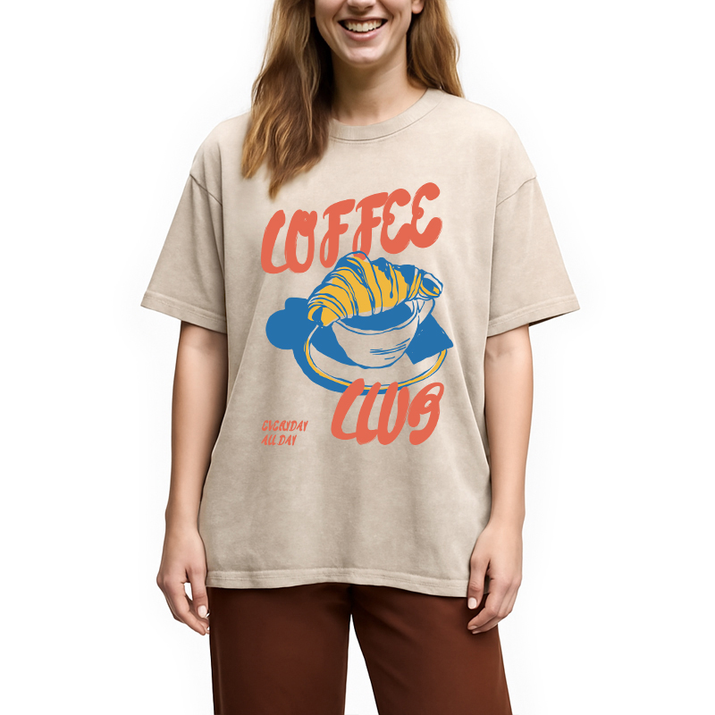 Modecanvas Retro Coffee Club DTG Printing Washed T-Shirt