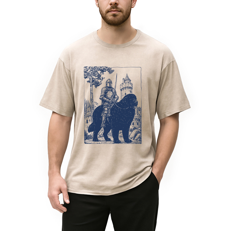 Modecanvas Knight Newfoundland Rider Vintage DTG Printing Washed T-Shirt