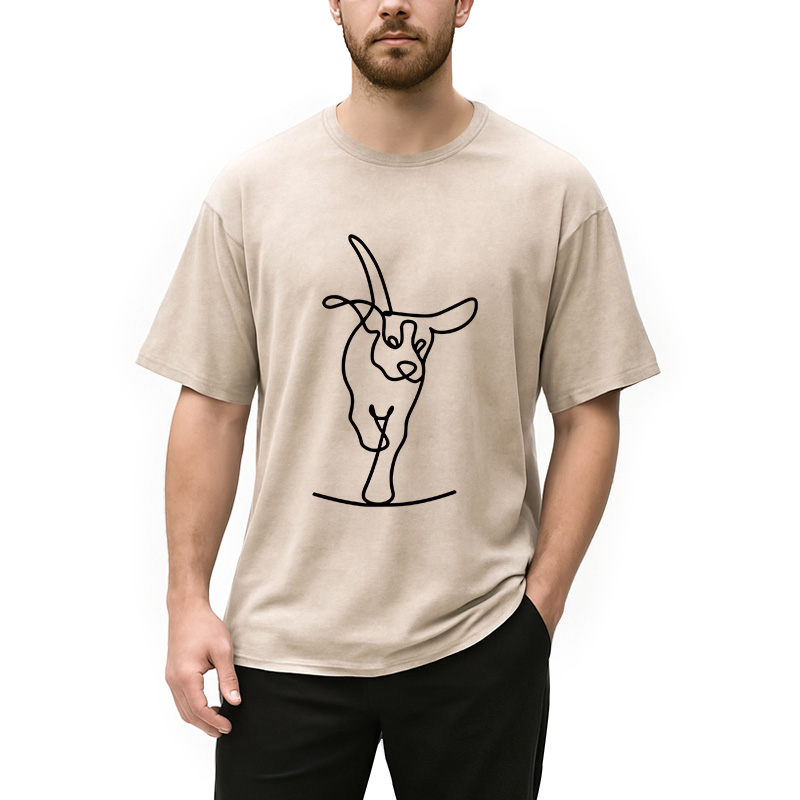 Modecanvas Minimalist Dog DTG Printing Washed T-Shirt