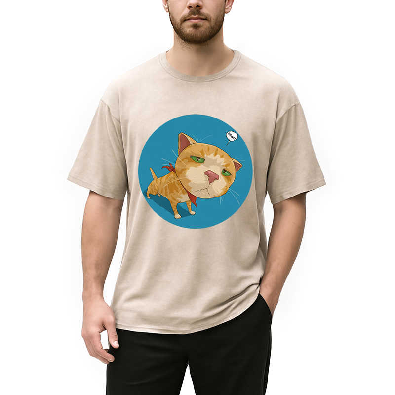 Modecanvas Confusing Cat DTG Printing Washed T-Shirt