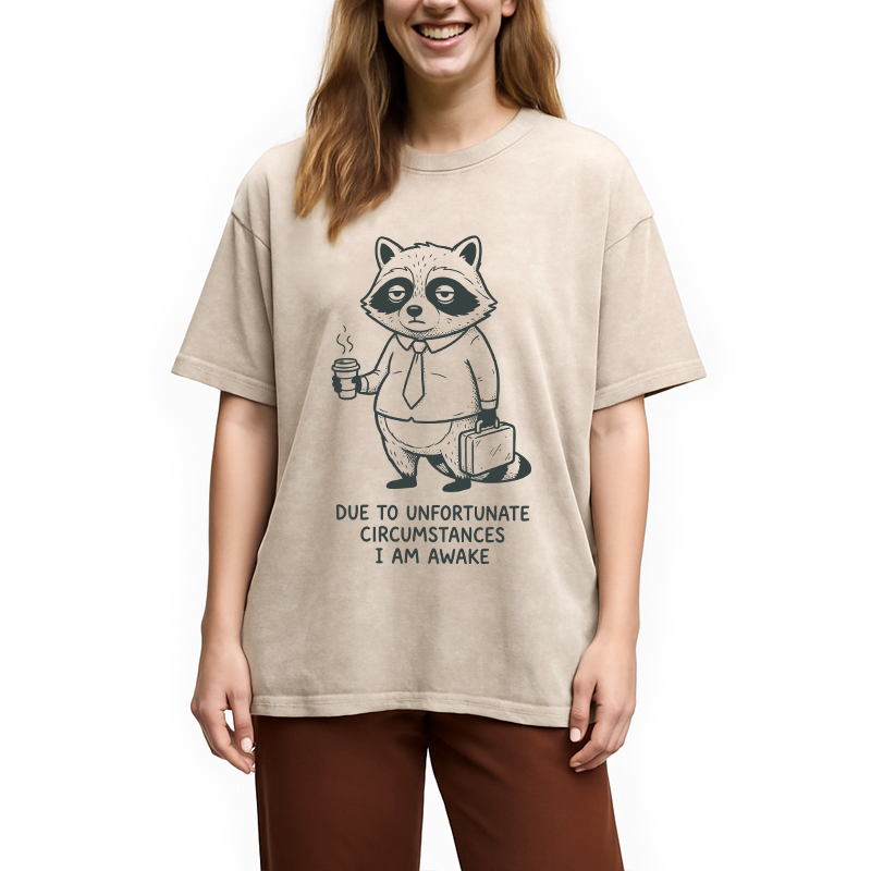 Modecanvas Grumpy Raccoon Morning DTG Printing Washed T-Shirt