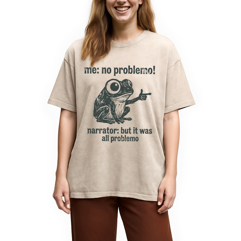 Modecanvas No Problemo Funny Frog Meme DTG Printing Washed T-Shirt