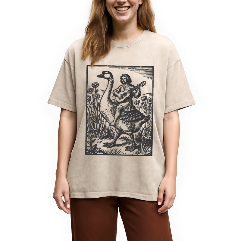Modecanvas Medieval Bard Goose DTG Printing Washed T-Shirt