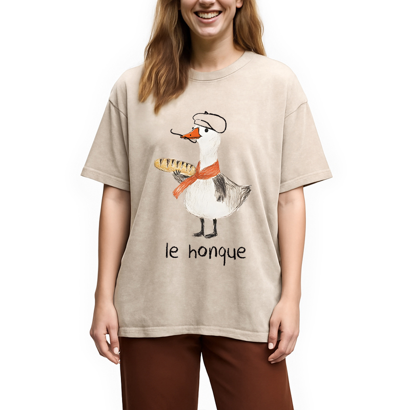 Modecanvas Funny French Goose DTG Printing Washed T-Shirt