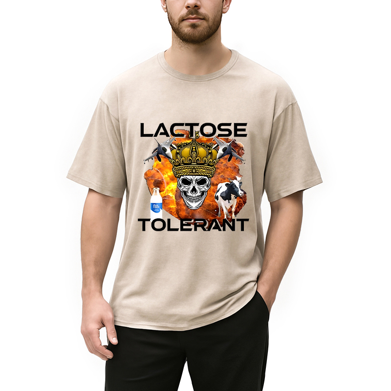 Modecanvas Lactose Tolerant Milk Funny Meme DTG Printing Washed T-Shirt