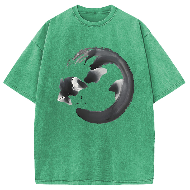 Modecanvas Inkpainting Cat Zen Enso DTG Printing Washed T-Shirt