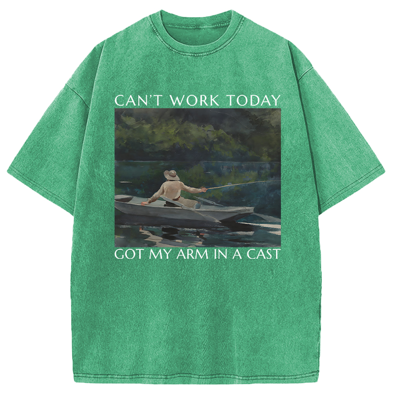 Modecanvas Funny Fishing Painting DTG Printing Washed T-Shirt