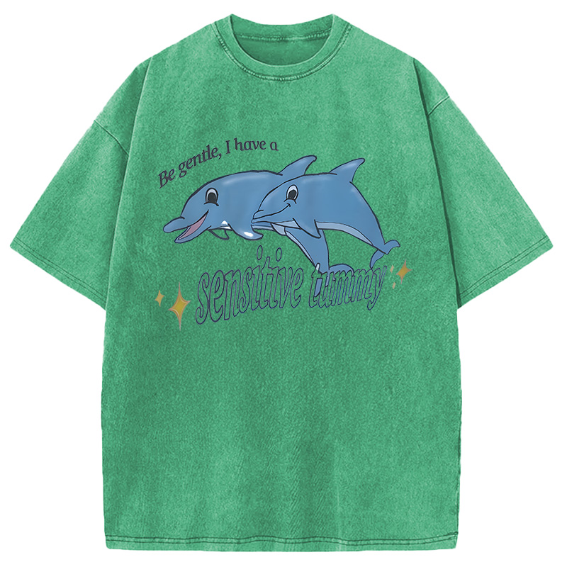 Modecanvas Be Gentle I Have A Sensitive Tummy DTG Printing Washed T-Shirt
