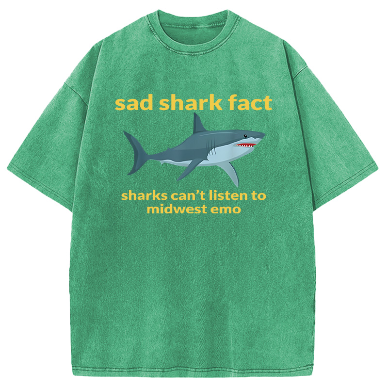 Modecanvas Sad Shark Fact DTG Printing Washed T-Shirt