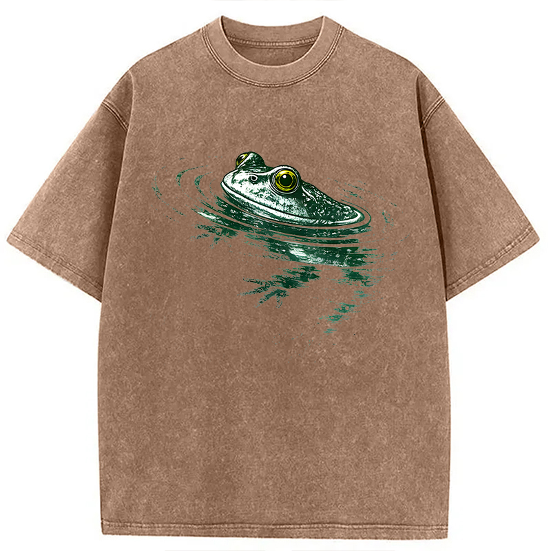 Modecanvas Frog Swimming DTG Printing Washed T-Shirt