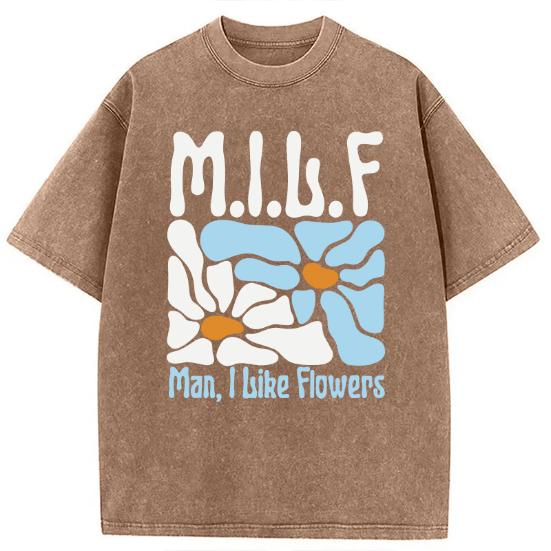 Modecanvas Man I Like Flowers DTG Printing Washed T-Shirt
